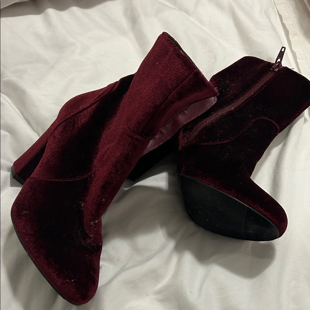 Madden Girl Velvet Maroon Heeled Boots